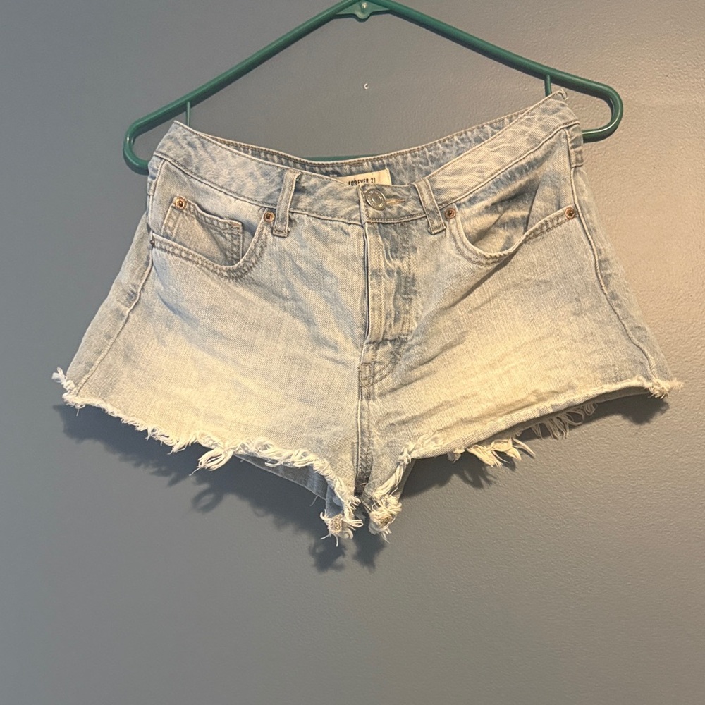 Forever 21 Light Blue Frayed Jean Shorts